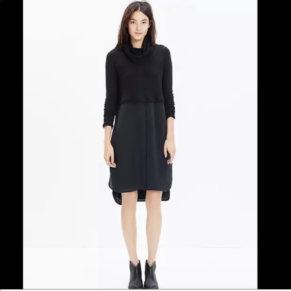 Madewell Timelapse Turtleneck Dress Size XS Black Layered Sheer Sweater